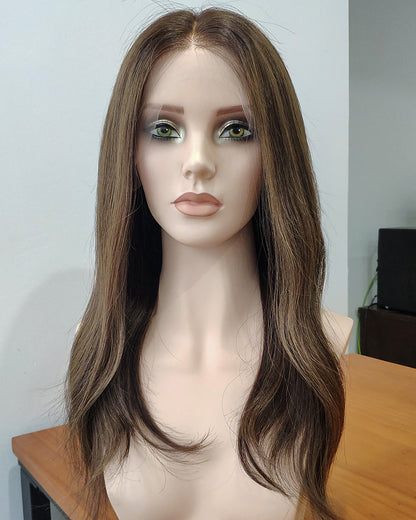 Rosalie | 20" Mushroom Brown with Beige Highlights Human Hair Lace Front Wig - WS030