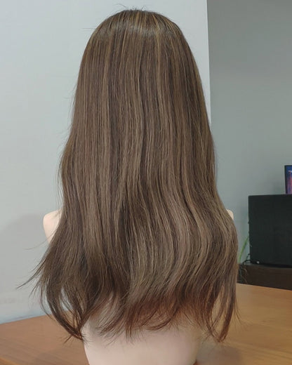 Rosalie | 20" Mushroom Brown with Beige Highlights Human Hair Lace Front Wig - WS030