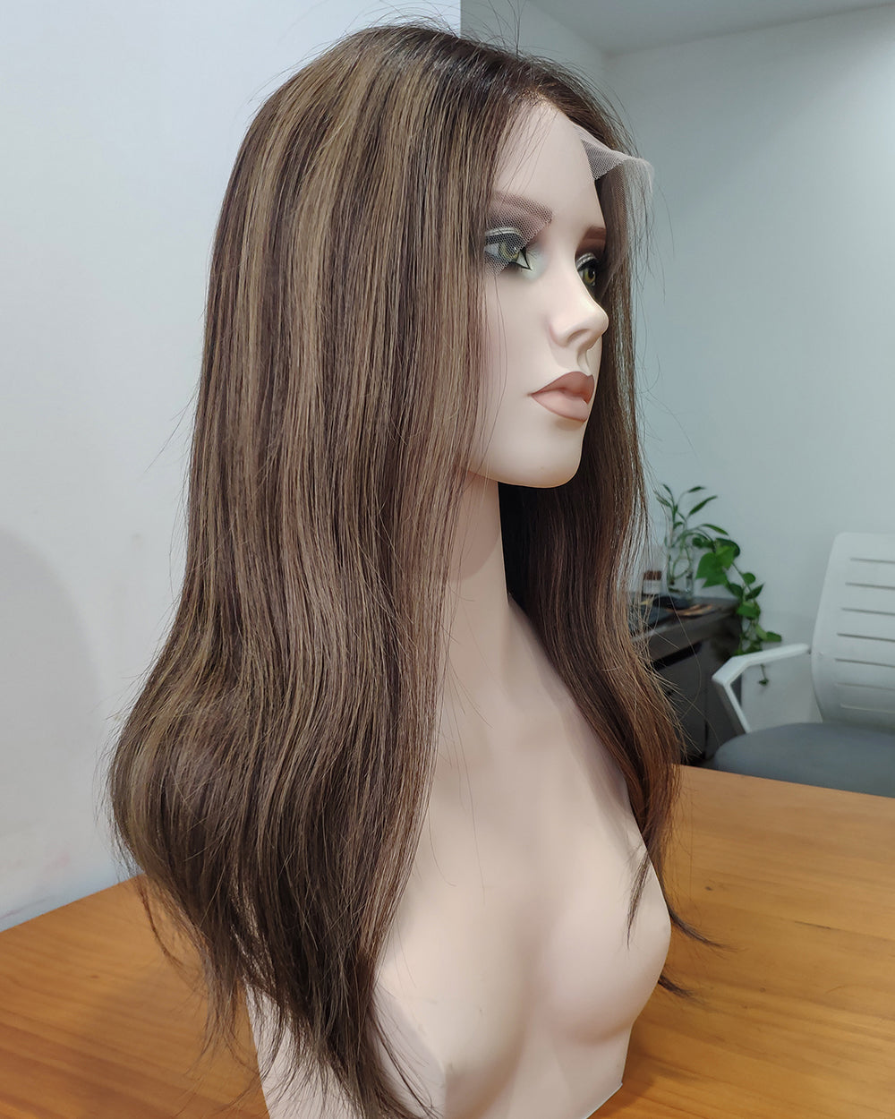 Rosalie | 20" Mushroom Brown with Beige Highlights Human Hair Lace Front Wig - WS030
