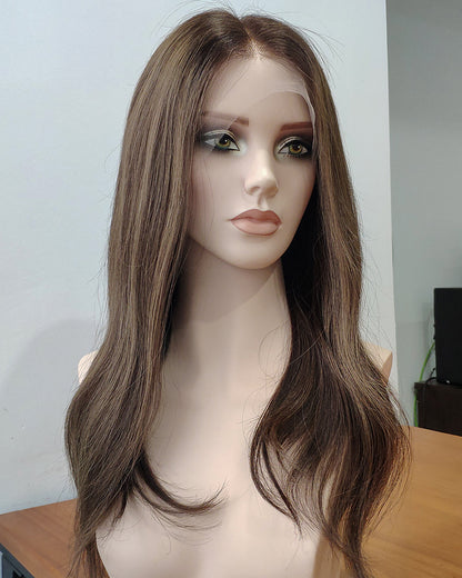 Rosalie | 20" Mushroom Brown with Beige Highlights Human Hair Lace Front Wig - WS030