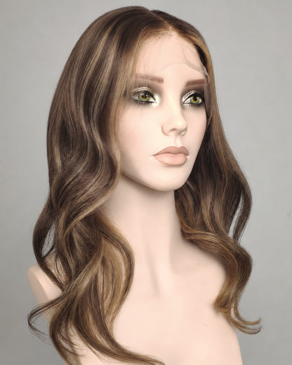 Clearance | 16 Inches Mushroom Brown with Beige Highlights Human Hair Swiss Lace Front Wig - RTWY-1958