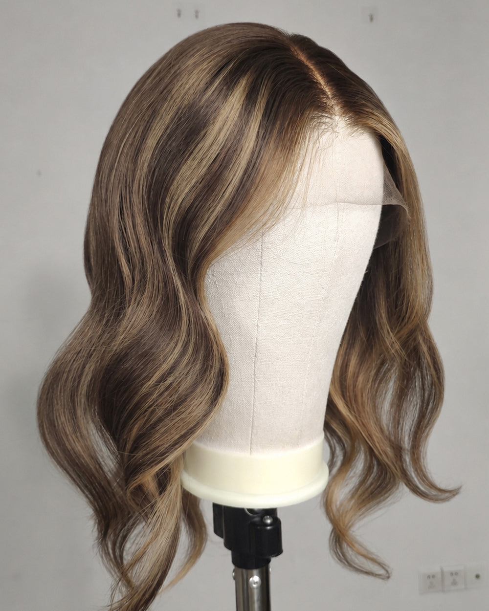 Clearance | 16 Inches Mushroom Brown with Beige Highlights Human Hair Swiss Lace Front Wig - RTWY-1958