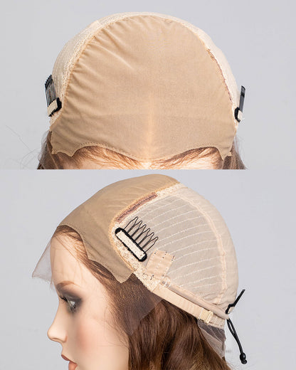 Clearance | 16 Inches Mushroom Brown with Beige Highlights Human Hair Swiss Lace Front Wig - RTWY-1958