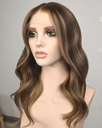 Clearance | 16 Inches Mushroom Brown with Beige Highlights Human Hair Swiss Lace Front Wig - RTWY-1958