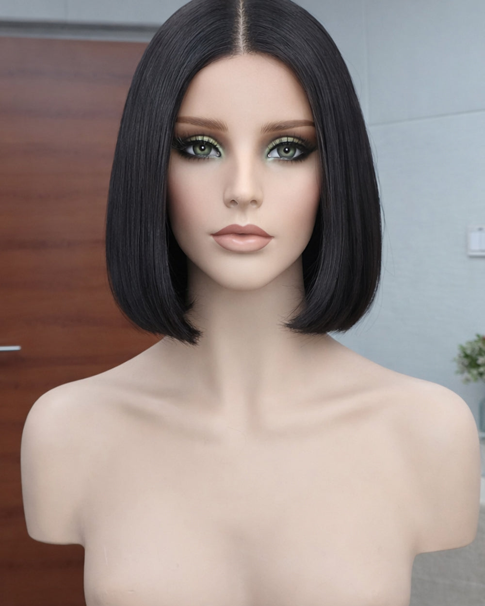 Eira | 12" Natural Black Bob Glueless Swiss Lace Closure Wig - WS024