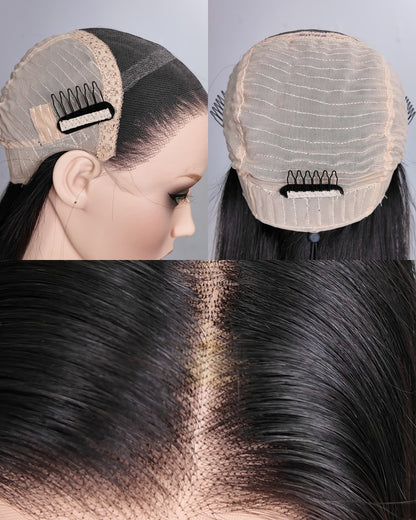 Clearance | 16 Inches Natural Black Human Hair Swiss Lace Front Wig - RT-2232