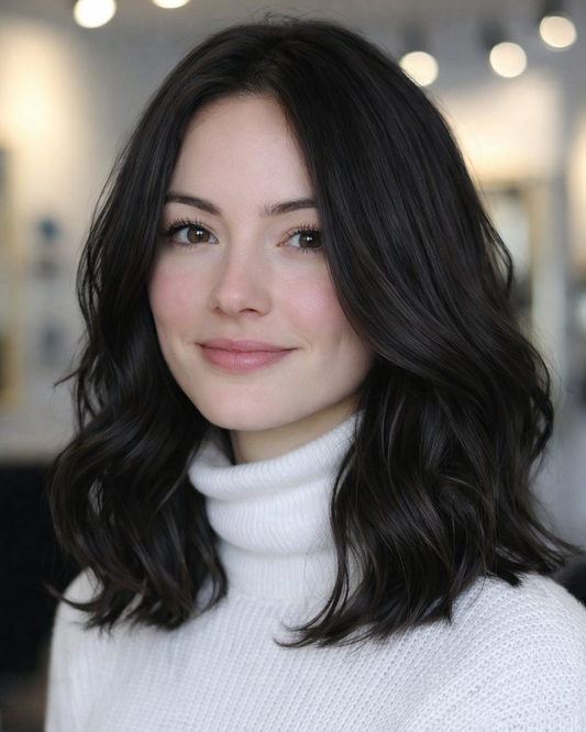 Raina | 16" Natural Black Loose Wavy Glueless Swiss Lace Closure Wig - WW062