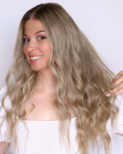 Iris | 24" Natural Ash Blonde Loose Waves Human Hair Lace Front Wig - WW075