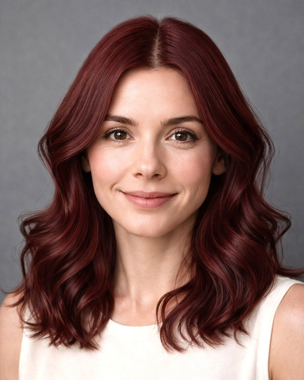 Elara | 16" Rich Mahogany Wavy Human Hair Swiss Lace Front Wig - WW059