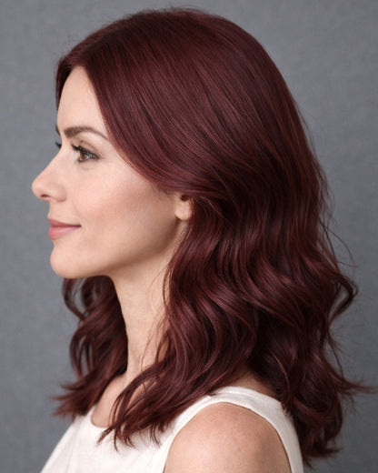 Elara | 16" Rich Mahogany Wavy Human Hair Swiss Lace Front Wig - WW059