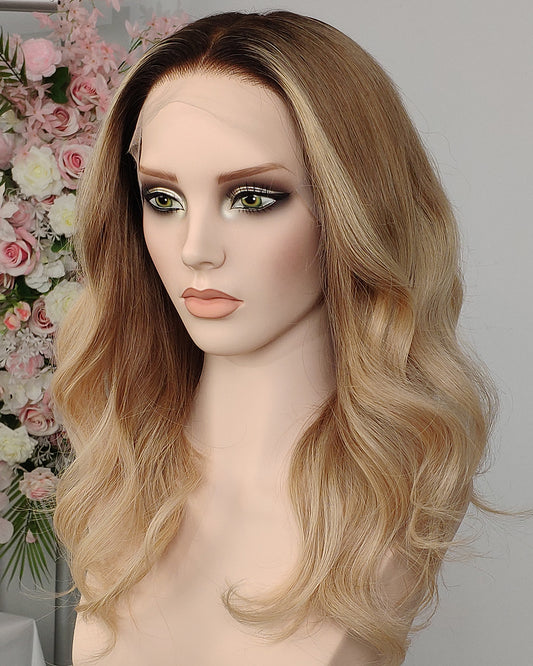 Carys | 18" Rooted Blonde Layered Loose Waves Fully Hand-tied Lace Wig Medical Cap - WW047