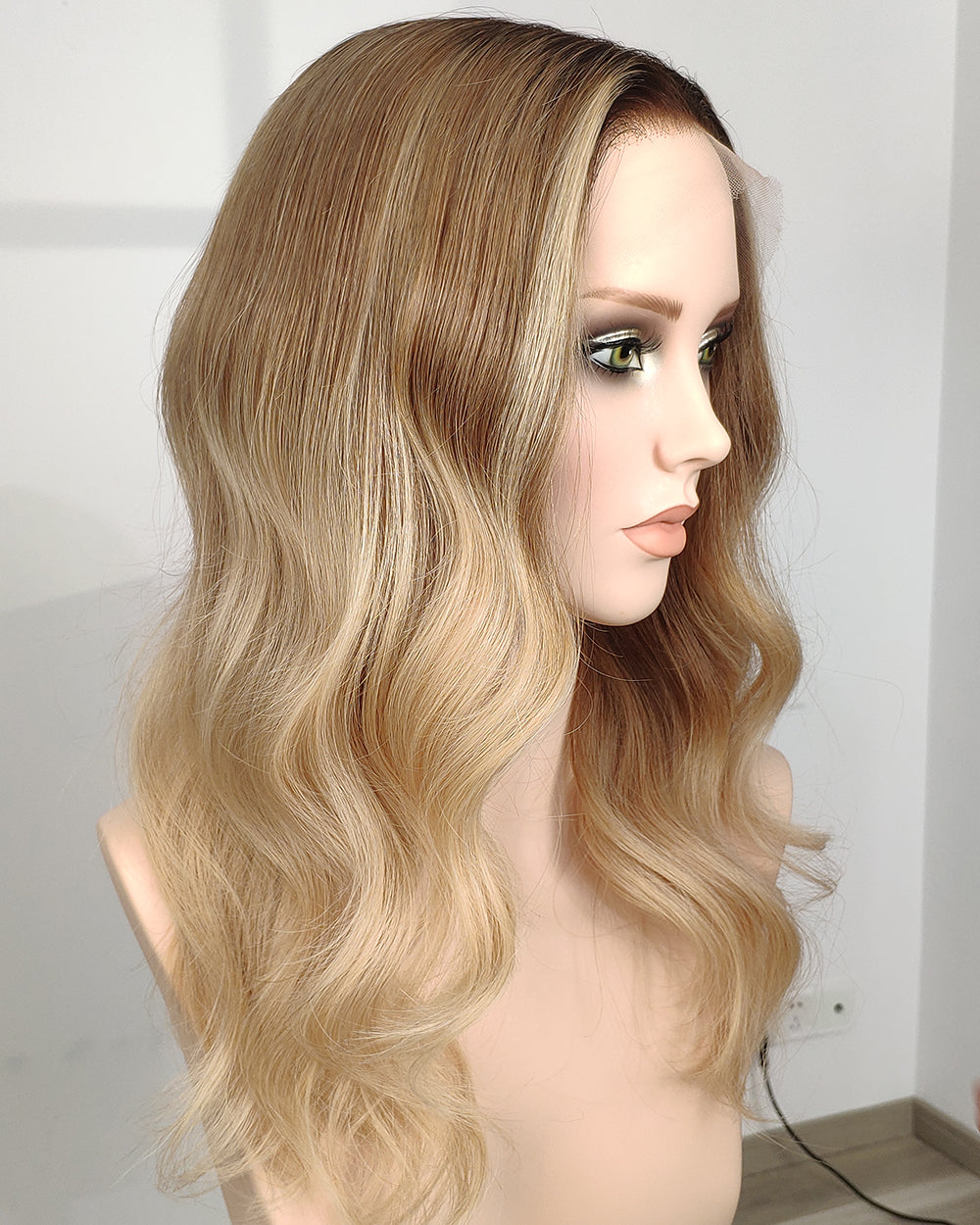 Carys | 18" Rooted Blonde Layered Loose Waves Fully Hand-tied Lace Wig Medical Cap - WW047