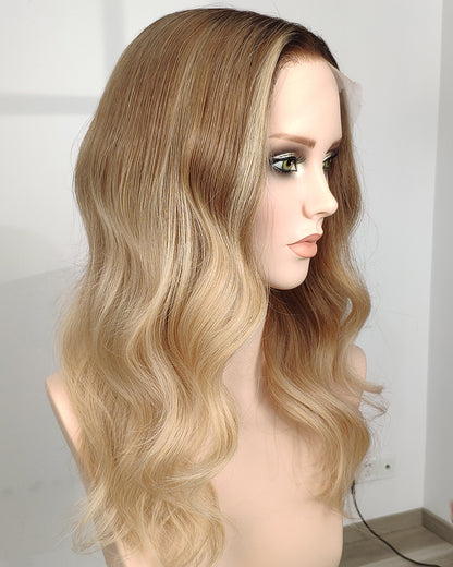 Carys | 18" Rooted Blonde Layered Loose Waves Fully Hand-tied Lace Wig Medical Cap - WW047