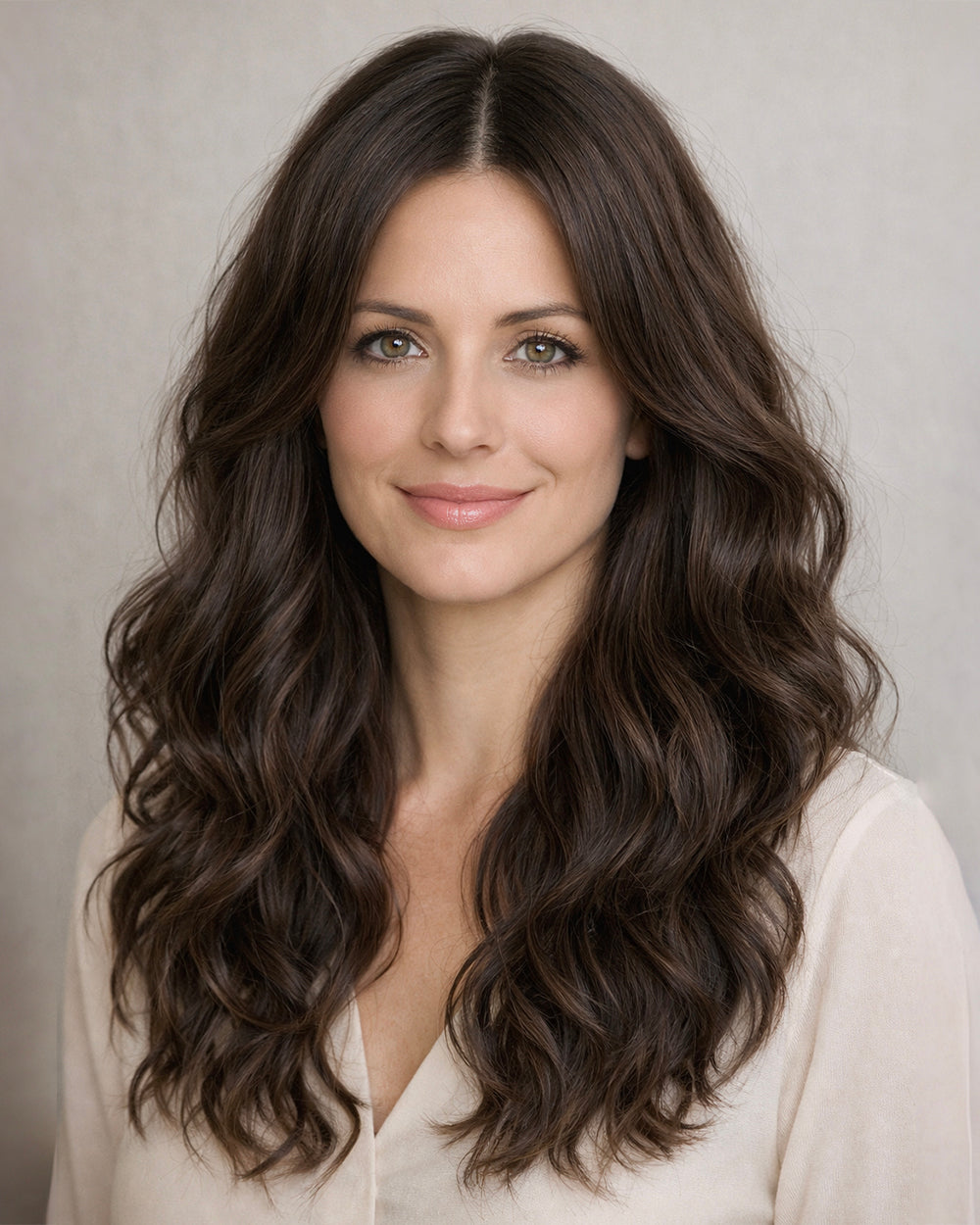 Leona | 22" Rooted Medium Chocolate Brown Soft Wavy Glueless Swiss Lace Closure Wig - WW064