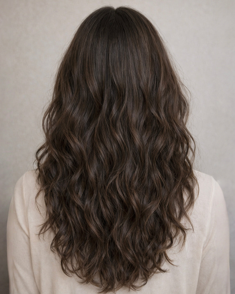 Leona | 22" Rooted Medium Chocolate Brown Soft Wavy Glueless Swiss Lace Closure Wig - WW064