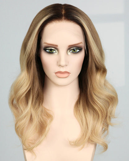 Carys | 18" Rooted Blonde Layered Loose Waves Fully Hand-tied Lace Wig Medical Cap - WW047