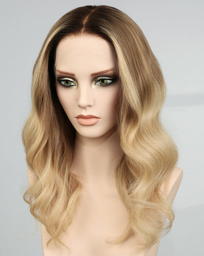 Carys | 18" Rooted Blonde Layered Loose Waves Fully Hand-tied Lace Wig Medical Cap - WW047