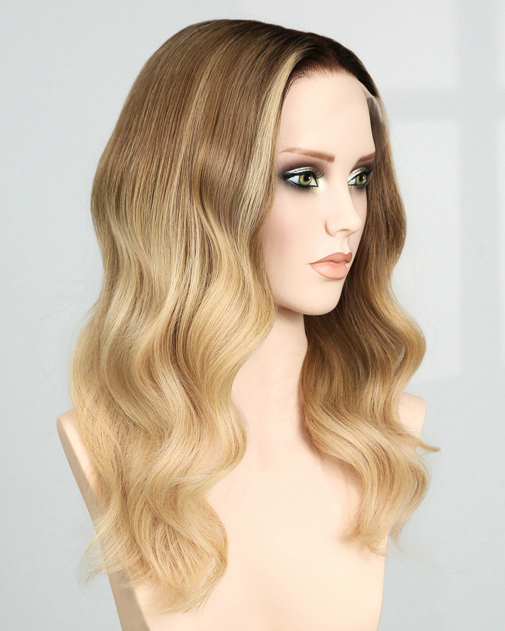 Carys | 18" Rooted Blonde Layered Loose Waves Fully Hand-tied Lace Wig Medical Cap - WW047