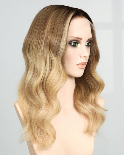 Carys | 18" Rooted Blonde Layered Loose Waves Fully Hand-tied Lace Wig Medical Cap - WW047