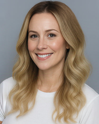 Carys | 18" Rooted Blonde Layered Loose Waves Fully Hand-tied Lace Wig Medical Cap - WW047