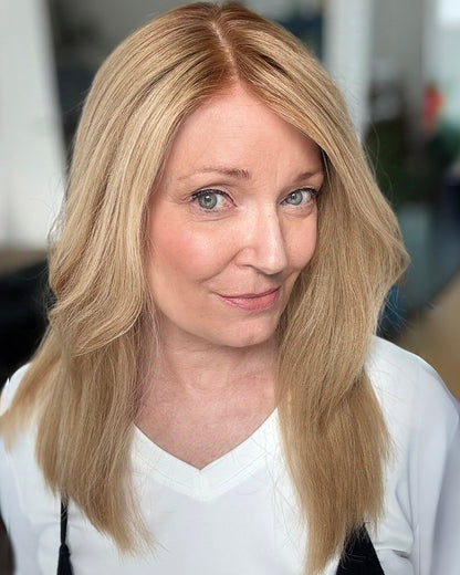 Lola | 16" Rooted Blonde Straight with Bangs Glueless Swiss Lace Closure Wig - WS014
