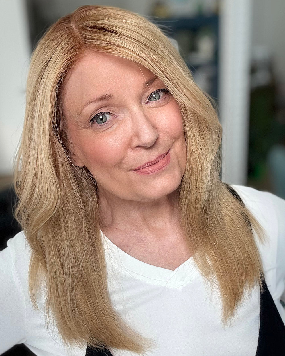 Lola | 16" Rooted Blonde Straight with Bangs Glueless Swiss Lace Closure Wig - WS014