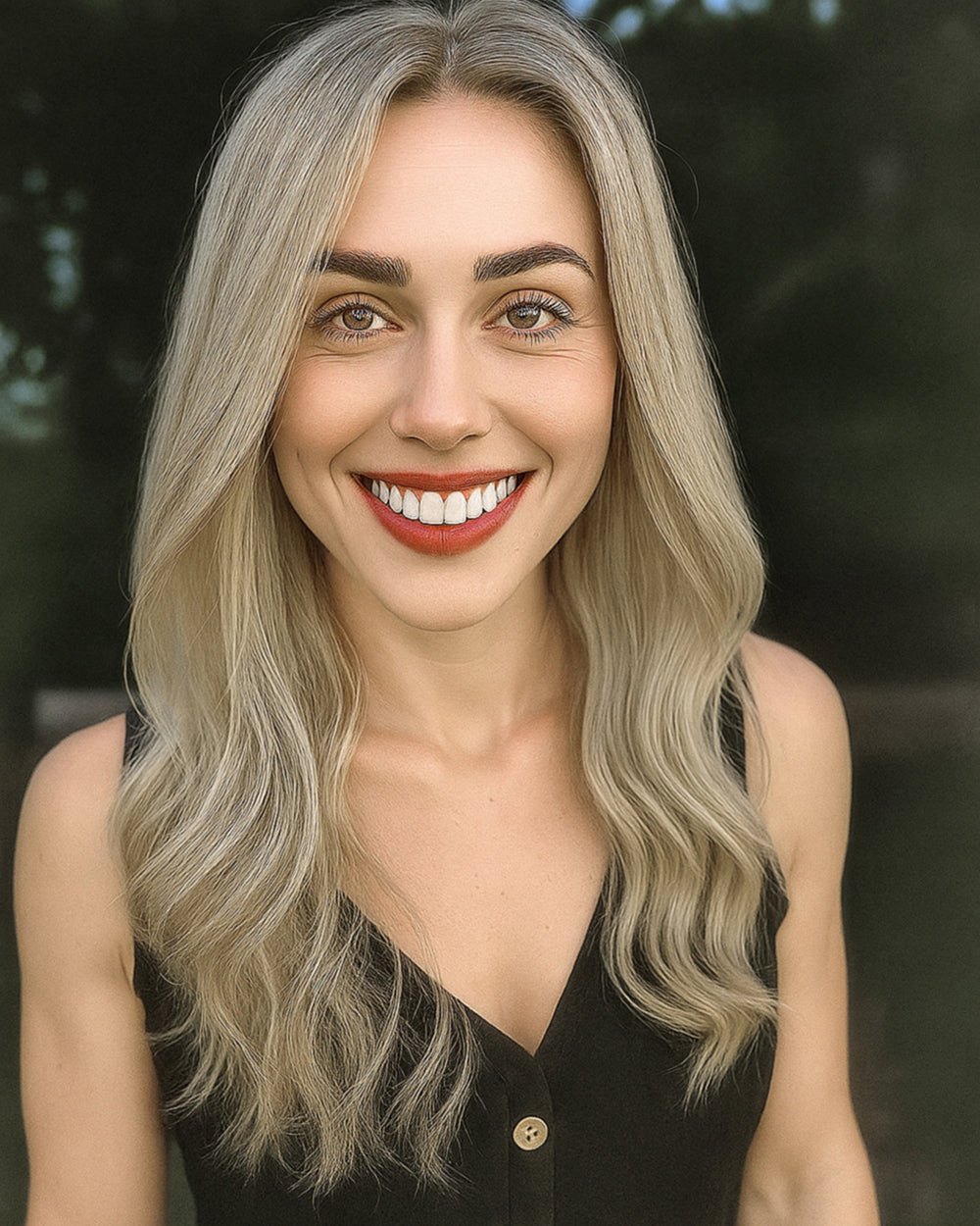 Thea | 20" Shadow Root Ash Blonde Loose Waves Human Hair Swiss Lace Front Wig - WW044