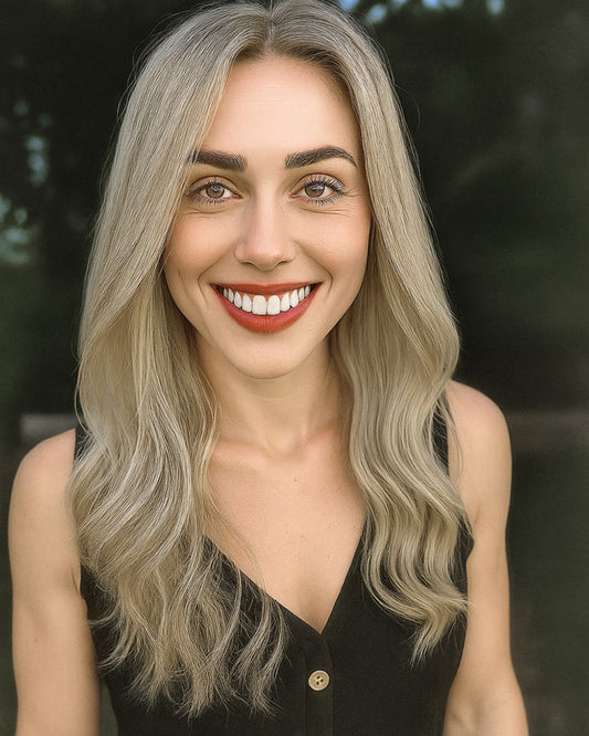 Thea | 20" Shadow Root Ash Blonde Loose Waves Human Hair Swiss Lace Front Wig - WW044