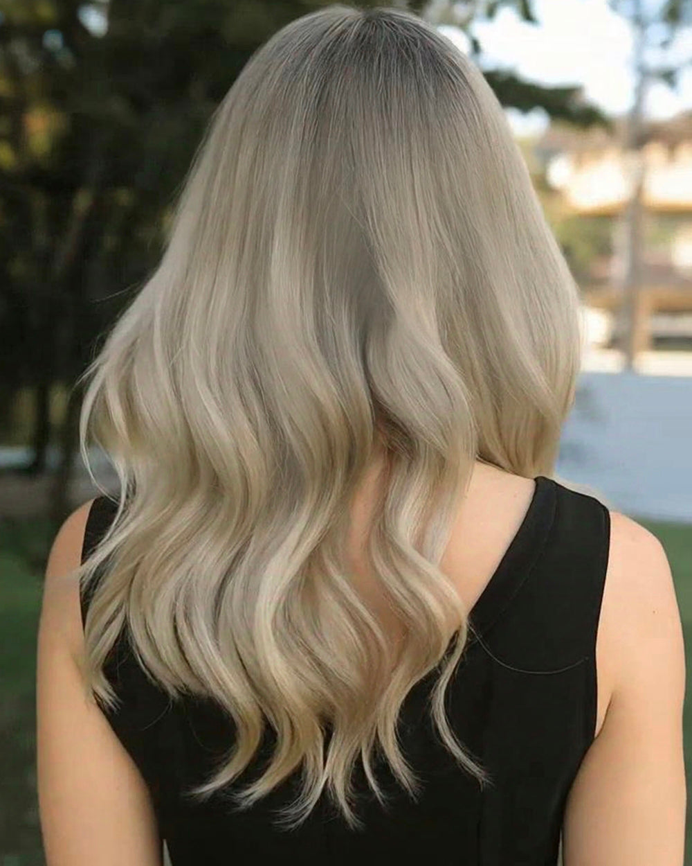 Thea | 20" Shadow Root Ash Blonde Loose Waves Human Hair Swiss Lace Front Wig - WW044