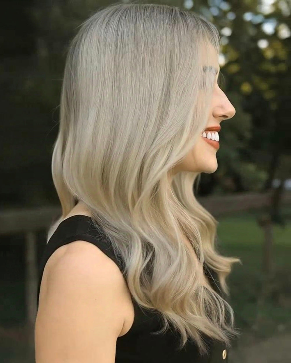 Thea | 20" Shadow Root Ash Blonde Loose Waves Human Hair Swiss Lace Front Wig - WW044