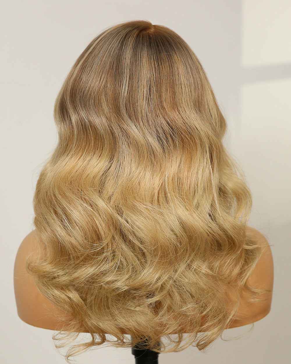 Clearance | 14 Inches Side Part Ash Blonde Balayage Wavy Human Hair Lace Front Wig - RTW-314