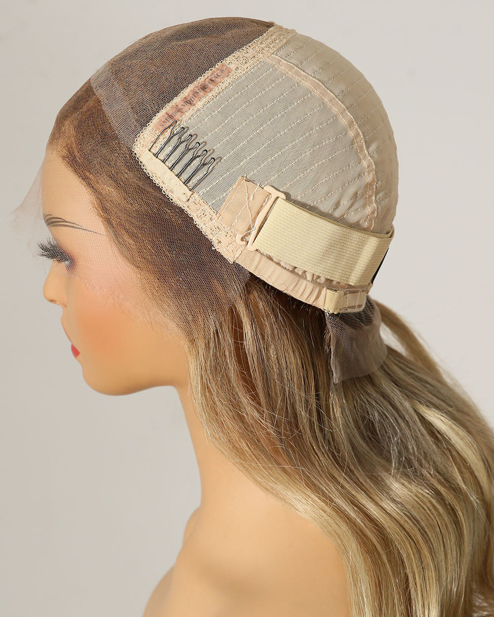 Clearance | 14 Inches Side Part Ash Blonde Balayage Wavy Human Hair Lace Front Wig - RTW-314