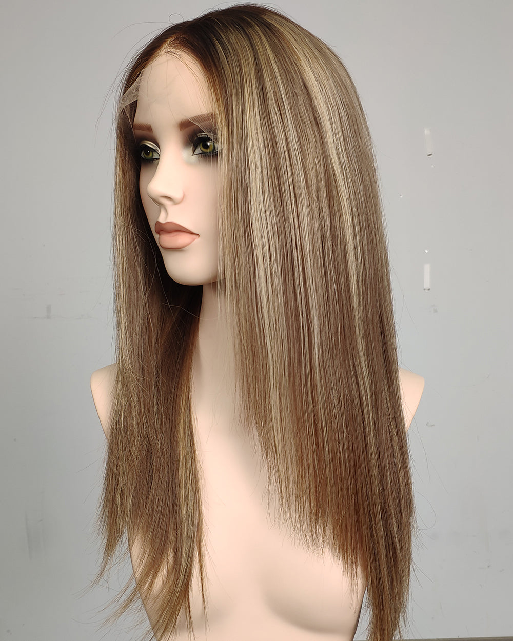 Ausverkauf | 22 Zoll Aschblond Lang Gewellt Echthaar Swiss Lace Closure Perücke - RT-2189