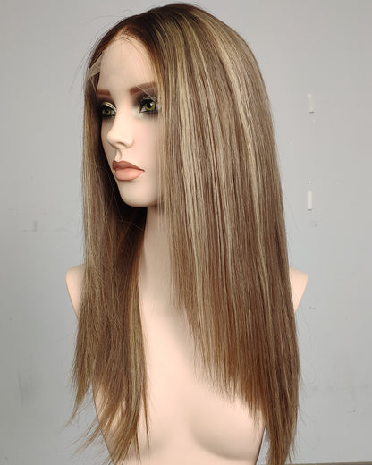 Ausverkauf | 22 Zoll Aschblond Lang Gewellt Echthaar Swiss Lace Closure Perücke - RT-2189