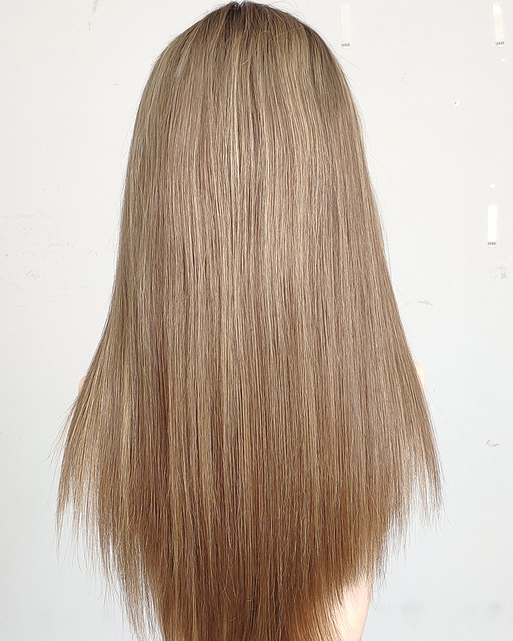 Ausverkauf | 22 Zoll Aschblond Lang Gewellt Echthaar Swiss Lace Closure Perücke - RT-2189
