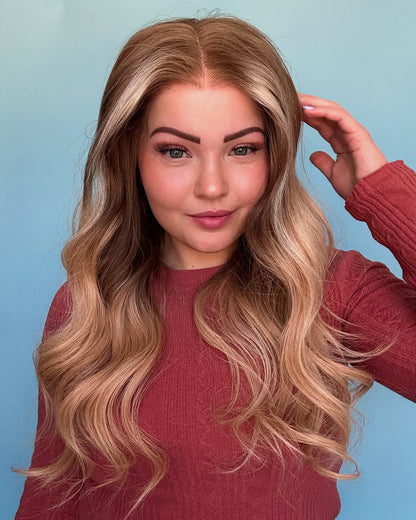 Zoe | 16" Blonde Balayage Body Wave Human Hair Swiss Lace Front Wig - WLW003