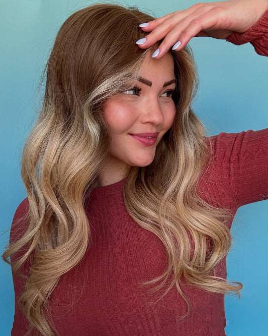 Zoe | 16" Blonde Balayage Body Wave Human Hair Swiss Lace Front Wig - WLW003