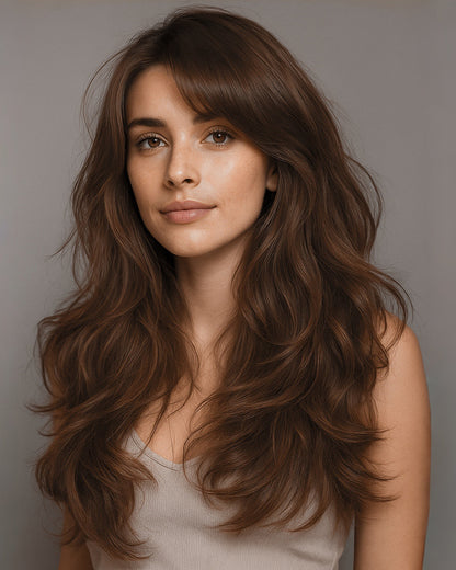 Eden | 24" Warm Chestnut Brown Wavy Glueless Swiss Lace Closure Wig - WW054