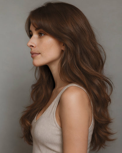 Eden | 24" Warm Chestnut Brown Wavy Glueless Swiss Lace Closure Wig - WW054