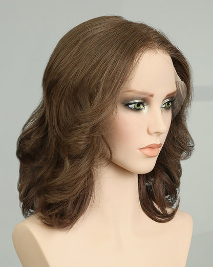 Arden | 14" Warm Medium Brown Wavy Human Hair Swiss Lace Front Wig - WW057