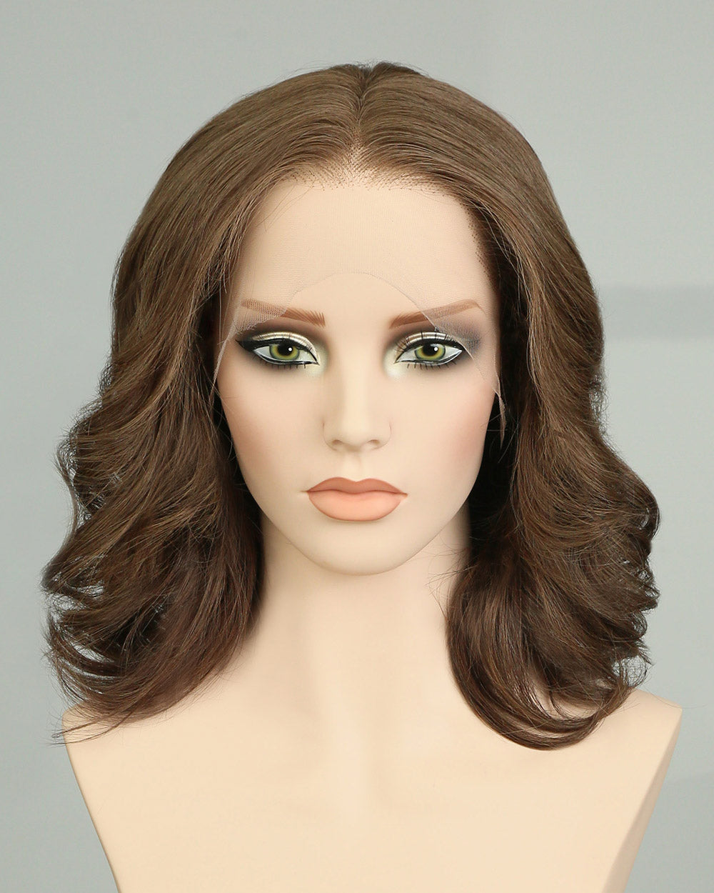 Arden | 14" Warm Medium Brown Wavy Human Hair Swiss Lace Front Wig - WW057