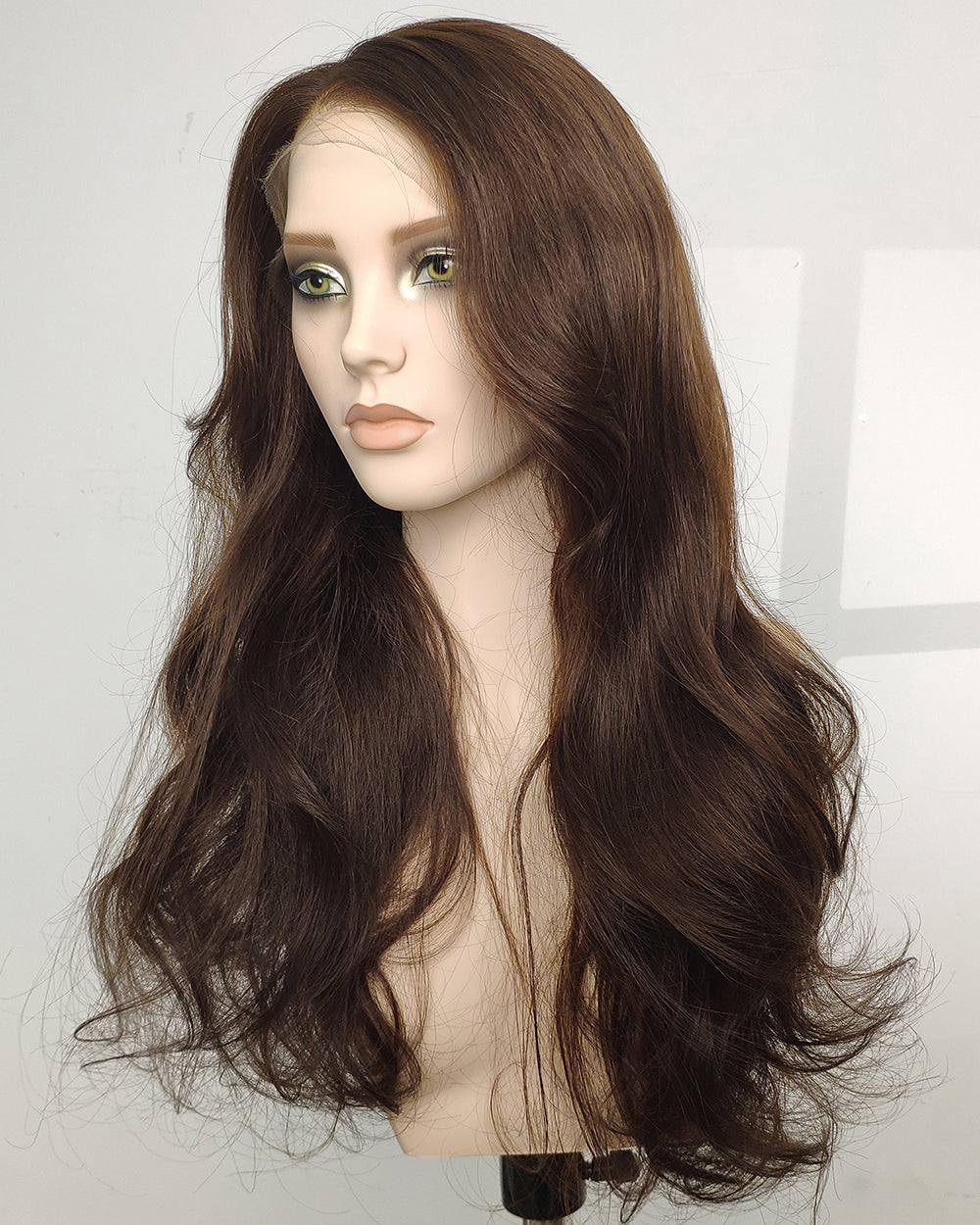 Eden | 60 cm warme kastanienbraune, gewellte, kleberlose Schweizer Lace Closure Perücke - WW054
