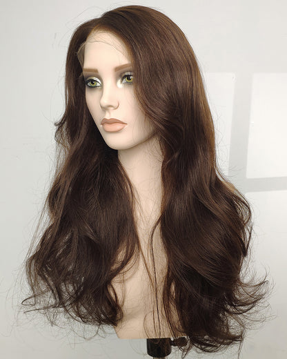 Eden | 60 cm warme kastanienbraune, gewellte, kleberlose Schweizer Lace Closure Perücke - WW054