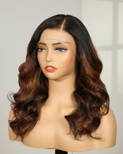 Clearance | 16 Inches Wavy Hazelnut Brown Ombre Swiss Fully Hand-tied Wig - RTWY-85