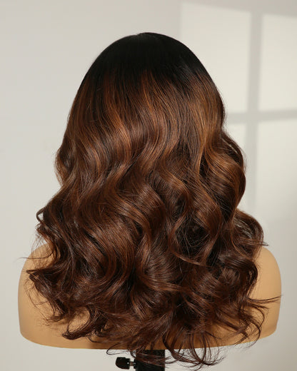 Clearance | 16 Inches Wavy Hazelnut Brown Ombre Swiss Fully Hand-tied Wig - RTWY-85