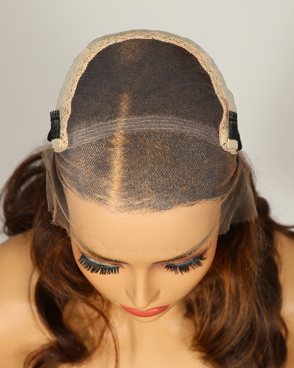 Clearance | 16 Inches Wavy Hazelnut Brown Ombre Swiss Fully Hand-tied Wig - RTWY-85
