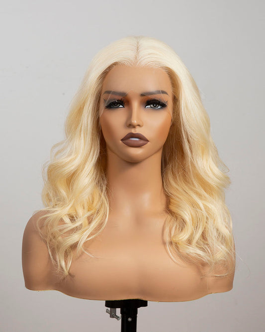 Abigail | 14" Blonde Wavy Human Hair Swiss Lace Front Wig - WLW005