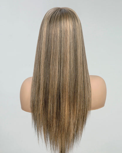 Aurora | 16" Blonde Highlights Straight Human Hair Swiss Lace Front Wig - WLS004