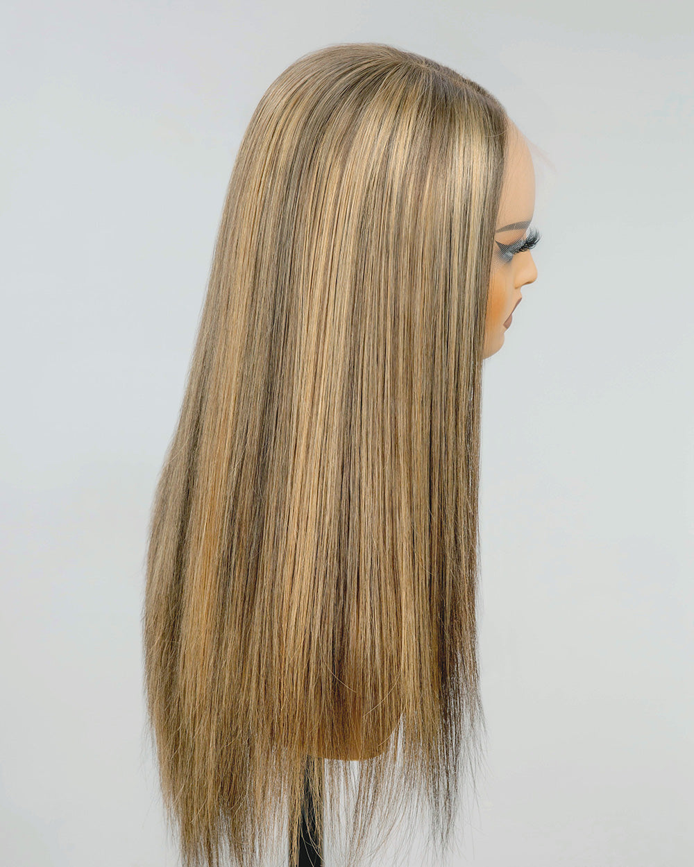 Aurora | 16" Blonde Highlights Straight Human Hair Swiss Lace Front Wig - WLS004