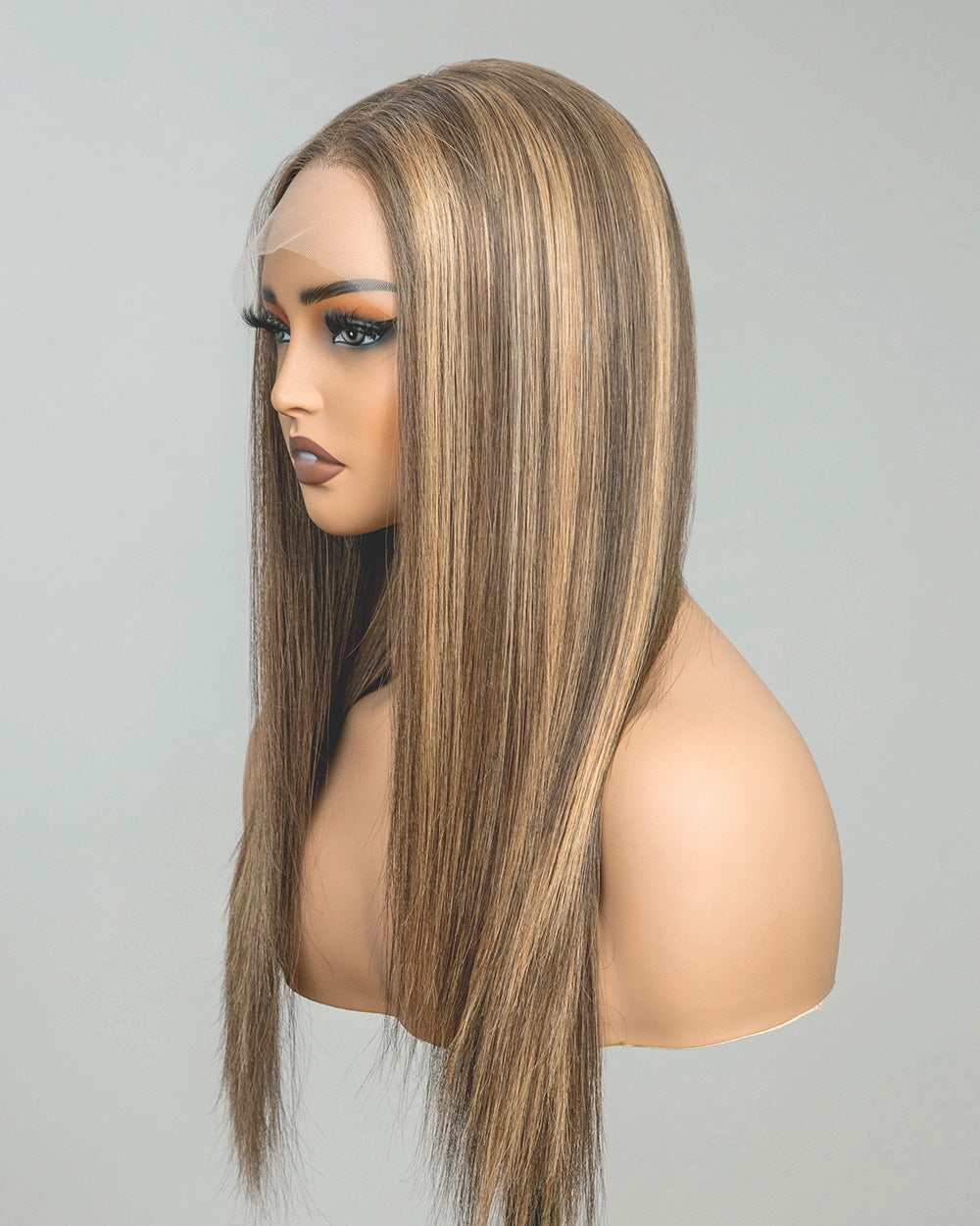 Aurora | 16" Blonde Highlights Straight Human Hair Swiss Lace Front Wig - WLS004